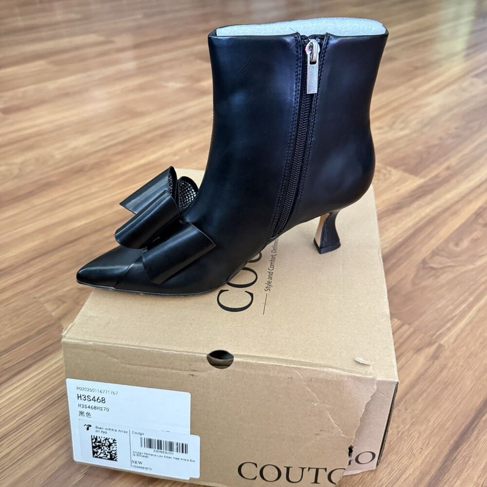 Coutgo Womens Ankle Boots Pointed Toe Kitten Heel Side Zipper Black Size 7 - Picture 7 of 16